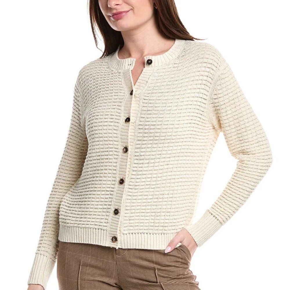 Lafayette 148 New York Textured Stitch Crewneck Linen Silk Blend Cardigan XL